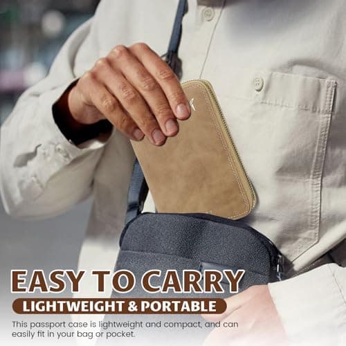 LELE LIFE Passport Holder Cover with Safe Zipper Closure, RFID Blocking Passport Wallet for Travel, Cute Matte PU Leather Card Case for Men Women Travel Essentials (Brown) — view 5