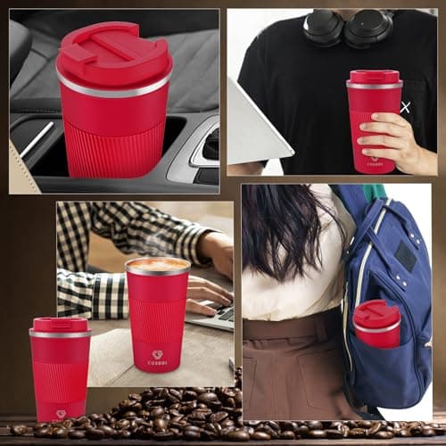 CS COSDDI Travel Mugs, Insulated Coffee Cup with Leakproof Lid - Reusable Coffee Cups Travel - Car Coffee Cup - Stainless Steel Coffee Mug for Hot and Cold Water and Tea(Red-A, 510 ml) — view 4