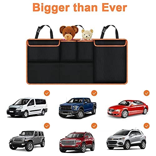 URAQT Car Boot Organiser Waterproof Kick Mats Seat Back Protectors, Travel Durable Foldable Multi-Pocket Children's Cargo Net Storage for Car Backseat Cover (100x45cm) — view 6