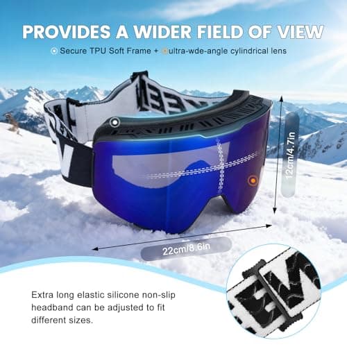 Hikeen Photochromic Ski Goggles - Anti-Fog, 100% UV Protection with 3-Layer Padding for Skiing and Snowboarding Men & Women - Includes Storage Case-Dark Blue — view 2