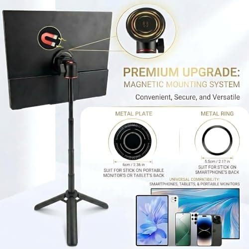Portable Travel Monitor Stand Magnetic Metal Tripod for Monitor/iPad/iPhone — view 3