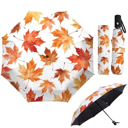 MAYJOYDIY Maple Leaves Automatic Folding Umbrella Autumn Fall Leaves Portable Travel Umbrella 42 Inch Vivid Leaf Automatic Open Close Umbrellas for Daily Use Travel Outdoor Activities