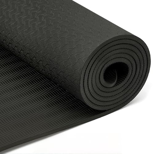 Amazon Basics TPE Exercise Yoga Mat with Carrying Strap, 0.6 cm Thick, Black — view 4