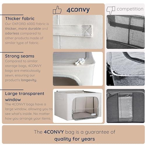 4CONVY Solid, Foldable Clothes Storage Box with Zipper, Metal Frame, Storage Bag for Duvets, Clothes, Bedding, Sturdy Storage Box for Garments, Stackable — view 4
