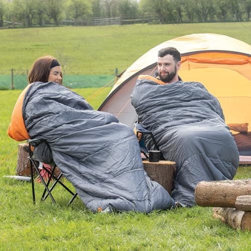 Milestone Camping, Grey, 26730 Single Envelope Sleeping Bag | 3 Season | Double Insulation | Full Length Dual Zip | Grey & Orange | Packs Down Tight | 210cm x 85cm — view 2