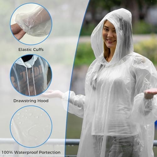 adult Waterproof rain Poncho Raincoats for Outdoor Concert, Camping, Theme Park, Hiking - Clear, 6 Pack — view 4