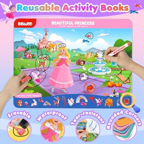 BBWOO 20 Themes Search and Find Books for Kids Ages 3-5, Princess Educational Seek Game, Travel Games Toys for Car Airplane, Preschool Learning Road Trip Activities for Kids Games Ages 4-8 — view 2