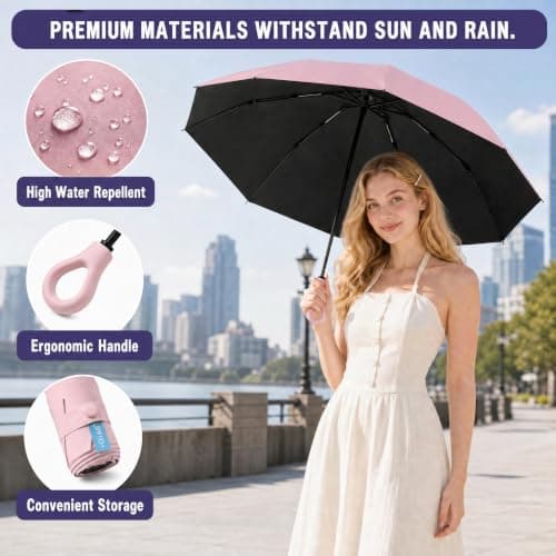 Mini Umbrella for Women - UPF 50+ UV Protection, Sun & Rain Dual Use, Ultra-Compact Pocket Size, Lightweight Foldable Travel Umbrella with Case, Portable Shade for Beach, Commute, Daily Use (Pink) — view 6