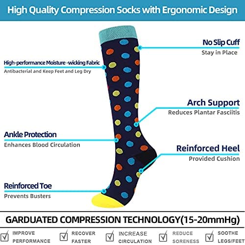 Compression Socks for Women and Men, 7 Pairs Medical Compression Stockings 15-20 mmHg Colorful Support Socks for Athletic, Varicose Veins, Running, Cycling, Hiking, Flight, Travel, Nursing, Pregnancy — view 2