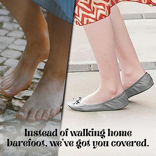 JJ PRIME - After Party Shoes with Foldable Bag Foldable Ballet Pumps Roll up Foldable Pumps (5/6 UK, Silver) — view 3