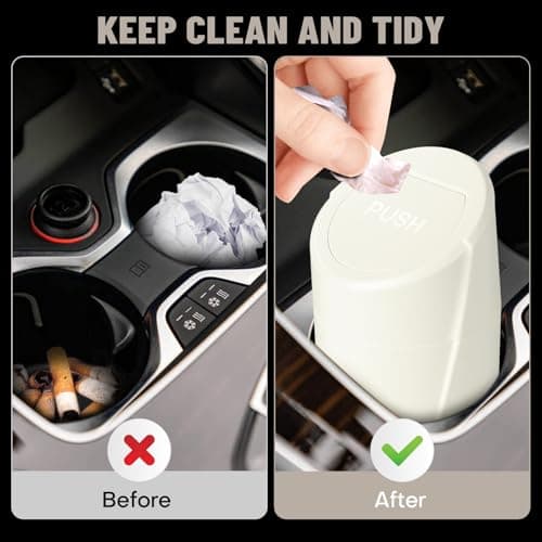 Car Trash Can Bin with Lid - 2 Packs Car Garbage Can Cup Holder - Cream Mini Leakproof Vehicle Garbage Bin with 40pcs Trash Bags-Automotive Organizers and Storage for Front Back Seat Accessories — view 2