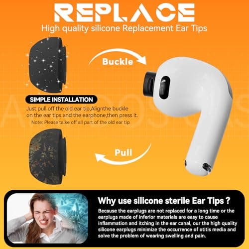Inesore Replacement Ear Tips for AirPods Pro 3, 5 Size-Black — view 6