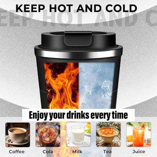 SHENGRUI Travel Mugs, Coffee to go Mug 380ml Insulated Coffee Cup with Leakproof Lid,Reusable Double Walled Coffee Mug,Stainless Steel Thermal Cup for Hot Cold Drinks (Black,380ml) — view 3