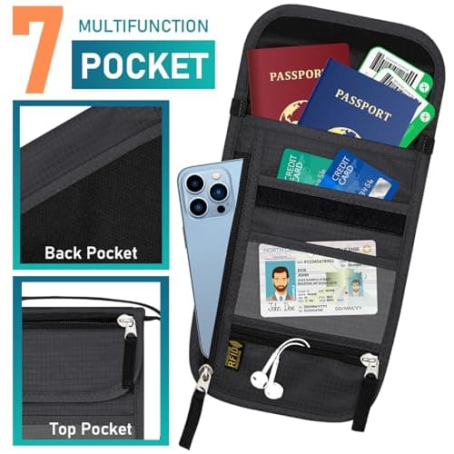sundee Travel Neck Wallet with RFID Blocking for Men and Women, Passport Holder and Neck Pouch with Adjustable Lanyard Strap, Slim Wallet with Zipper Pockets to Keep Cash Cards Phone Safe -Dark Gray — view 3