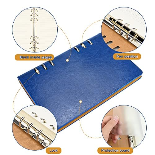 SIMDAO A5 Notebook, PU Leather Cover Notebook, 6 Holes Refillable Notebook, Hardcover Diary Notebook, Lined Notebook for Bussiness Travel Writing Office，100Pages/200Sheets — view 3