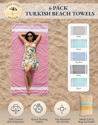 LANE LINEN Beach Towels 6 pack, Oversized Beach Towel, Lightweight Beach essentials for Women, Large Pool Towel, Absorbent & Quick Dry, Sand Free Beach Towel, 39"x71" - Nautical Color — view 2