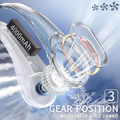 FrSara Neck Fan, Portable Personal Fan Strong Wind, 4000mAh, Air Volume,360° Cooling, No Hair Twisting, Air Volume On 2 Sides, Non-Slip, Quick Charge, Long Use Time, Gift for Father, Women（Pearl） — view 3
