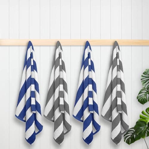 Velosso 2 Pack Cabana Stripe Large Beach Towels, 100% Cotton (Blue & Grey) — view 3