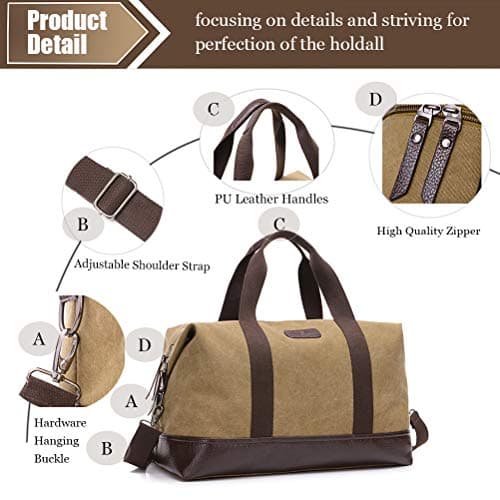 Canvas Mens Holdall,Travel Duffel Bag Overnight Weekend Bag Travel Totes Bags(Black) — view 6