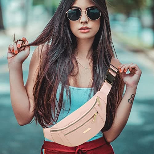 Fanny Pack Fashionable Waist Bag Casual Travel Bum Bag with 3 Zipper Pockets for Women Men Sports Running Hiking Jogging (Pink) — view 2