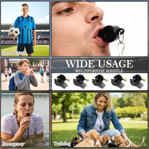ADLABLD 8-Pack Loud Safety Whistles with Lanyard - Black Plastic Emergency Whistles for Sports, Coaches, Lifeguards, Survival Kits & Outdoor Activities — view 3