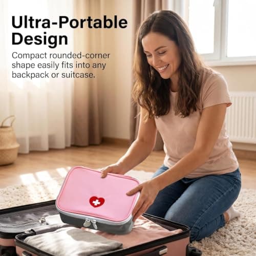 Fansoftiks Pink Mini First Aid Kit,Portable Emergency Organizer for Travel, Hiking and Car,Compact Outdoor Medical Bag, Water-Resistant Medicine Case for Home/Camping,Essential Safety Supplies — view 6