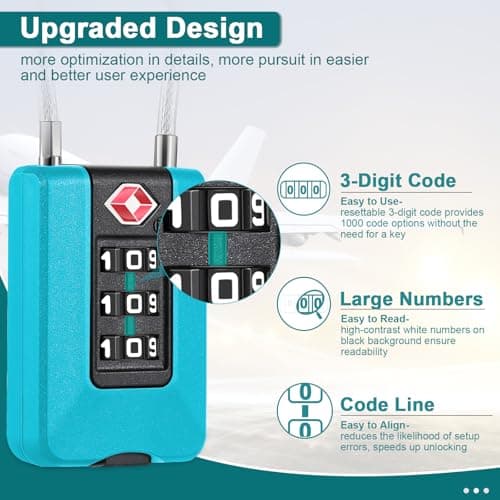 ZHEGE Luggage Locks, Suitcase Padlocks Combination (2P, Blue) — view 4
