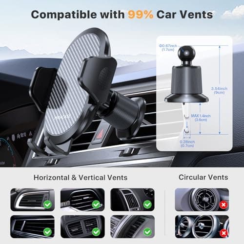 Miracase Car Phone Holder, Stable Double Steel-Hook Air Vent Car Phone Mount Cradle 360°Rotation, One Button Release Mobile Phone Holder for iPhone, Galaxy, All 4.0''-7'' Smartphones — view 6