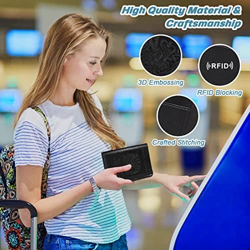 DMLuna Passport Holder, Premium PU Leather Travel Passport Wallet RFID Blocking Passport Cover Case Travel Documents Organizer with Pen Holder, for Women and Men - Black — view 6