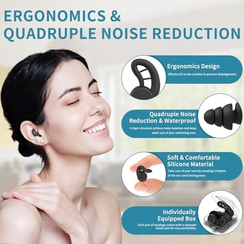 Swimming Ear Plugs for Adults, 4 Pairs Reusable Silicone Waterproof Swim Earplugs for Swimming Showering Snorkeling Surfing and Water Sports, Water Ear Plugs for Men Women — view 3