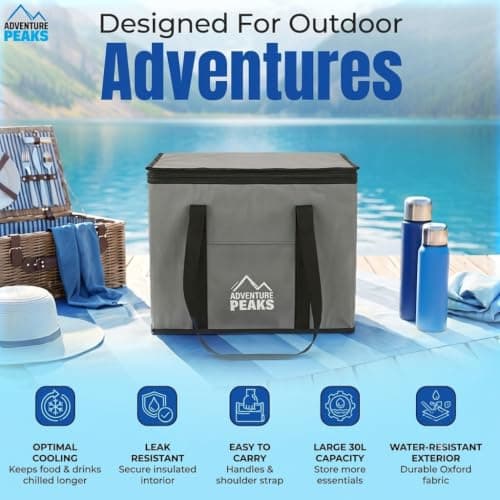 ADVENTURE PEAKS Cooler Bag Insulated Lunch Bag 30 Litres - Leak Resistant Cool Box With Handle Shoulder Straps & Pocket - Thermal Cool Bags For Food and Drink Picnic Camping Beach Travel BBQ — view 3