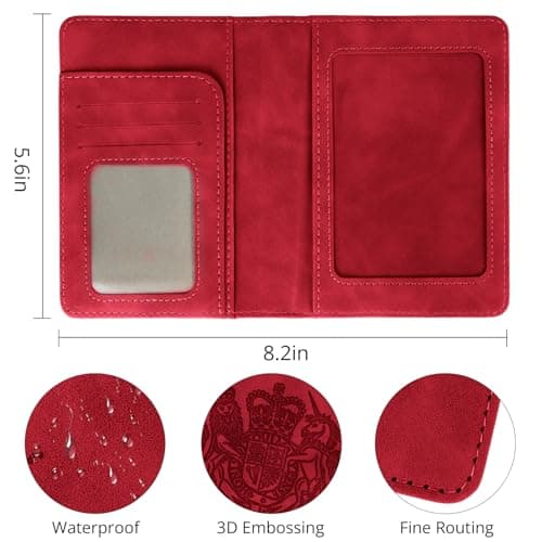 Cinocratic Passport Holder for Travel Accessories,RFID Blocking PU Leather Passport Cover Wallet Card Case for Men and Women (Red) — view 3