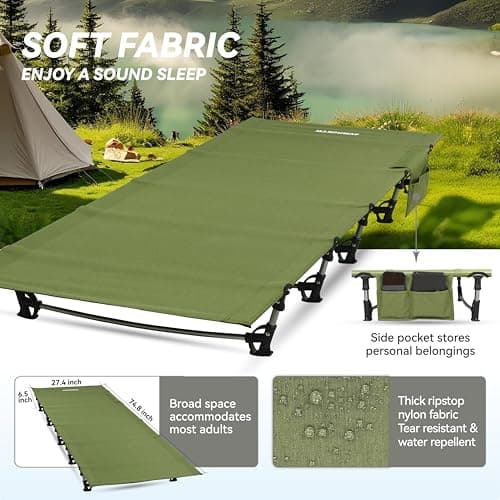 MARCHWAY Ultralight Folding Tent Camping Cot Bed, Portable Compact for Outdoor Travel, Base Camp, Hiking, Mountaineering, Lightweight Backpacking (Army Green) — view 3