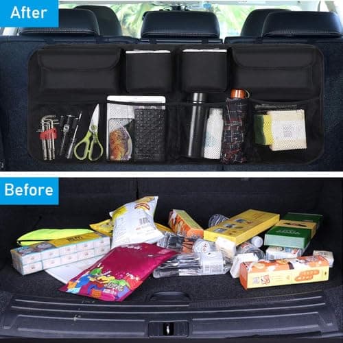 URAQT Car Boot Organizer,Car Storage Organiser, Back Seat Storage Bags 3 Adjustable Straps Foldable Cars Trunk Grocery Organizer Bags, Cars Interior Accessories for SUV, Truck, Van, Lorry — view 2