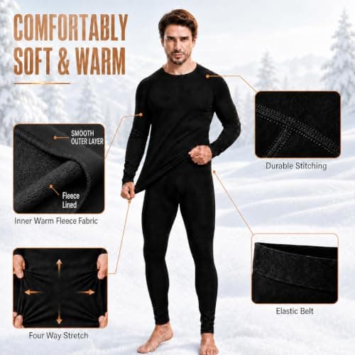 Stathmon Men's Thermal Underwear Set Mens Thermals Top Bottoms — view 3