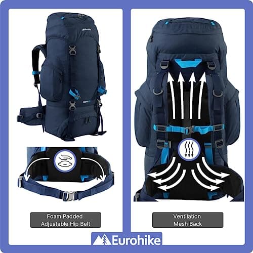 Eurohike Nepal 65 Litre Rucksack with Ventilated Back Panel & Padded Harness, 65L Backpack, Bag for Men & Women, Adjustable, Lightweight, Camping, Hiking, Trekking, Travelling, Outdoors, Blue — view 5