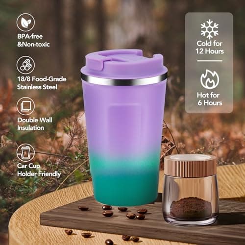 Volhoply 360ml 12oz Double Wall Insulated Vacuum Travel Coffee Mugs with Flip Lid Bulk 2 Pack,Reusable Stainless Steel Leak Proof Coffee Cup,Cafe Thermal Tumbler for Hot & Cold Drinks(Mix,2 Set) — view 5
