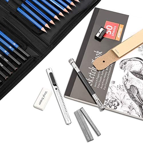 AGPTEK Sketching Pencils Set, Travel Case, 60-Sheet Pad — view 2