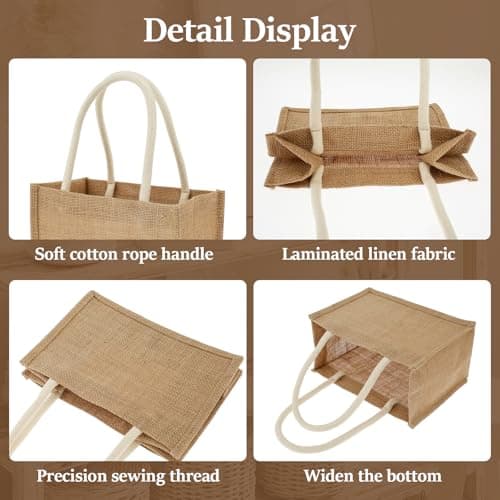 GWCYMYD 12 Pack Burlap Tote Bags, Reusable Bulk Burlap Bag with Handles, Portable Jute Tote Favors Bags for Women Wedding Bachelorette Bridesmaid Party Favors Shopping Trips (12Pack) — view 5