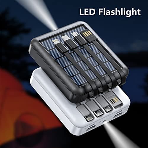 Lightweight Solar Power Bank 20000mah, High Capacity Solar Charger with 4 Inputs & 2 Usb Output, Waterproof Led Indicator Solar Power Bank for Iphone Tablets Outdoor Solar Charger Power Bank (White) — view 4