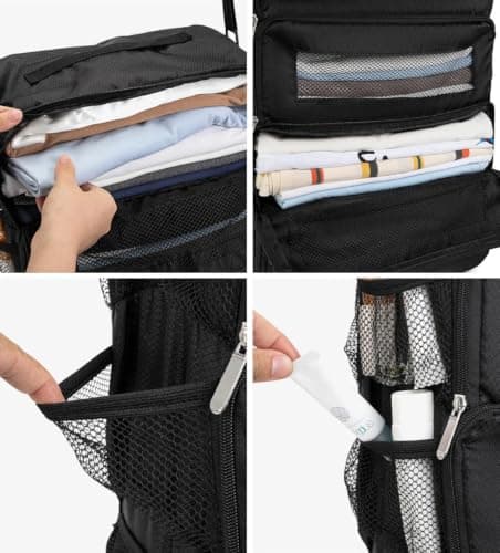 Suitcase Organizer, Travel Luggage Organizer Portable Hanging Travel Shelves Collapsible Hanging Packing Cubes for Carry on Suitcase, Black-M, M, Modern (Pure Black) — view 6