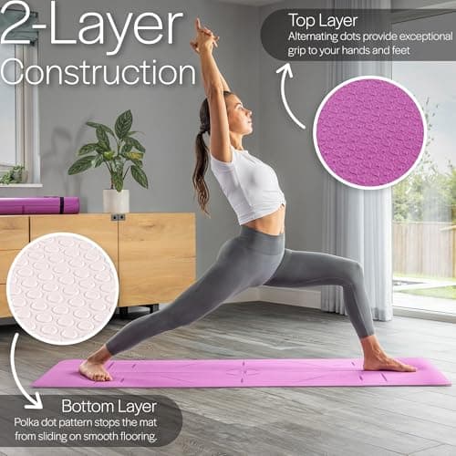 Core Balance TPE Yoga Mat with Alignment Lines 6mm Non Slip Foam Exercise Fitness with Travel Strap (Purple) — view 3