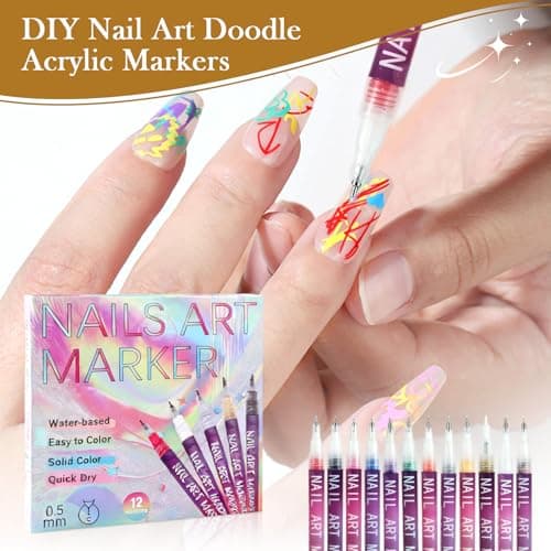 12 Colours Nail Art Pens Set, 0.5mm Tip Water-Based Nail Art Markers — view 2