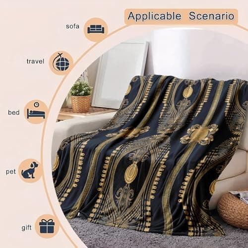 Fleece Blanket Throws Small Single 100x130cm Fluffy & Warm Blanket for Bed, Versatile Soft Luxurious Ancient Greek Style Flannel Blankets for Sofa Couch Gold Lightweight Cozy Throws for Travel — view 6