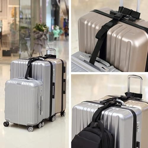 Luggage Straps,2 pcs Luggage Connector Straps Add a Bag Suitcase Strap Belt Adjustable for Travel Adjustable Baggage Attachment Accessories for Connecting Luggage Together Black T-type Normal — view 2