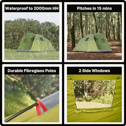 Eurohike Sendero 6 Man Family Tent with Porch & Spacious Living Area, 6 Person, Waterproof, Easy to Pitch, Tunnel Design, Ideal for Family Camping Trips & Festivals, 2000mm HH — view 4