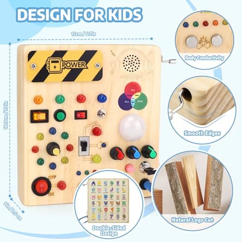 Konijiwa Montessori Busy Board Baby Toys for 1 Year Old with 13 Switches 24 LED Lights Switch Sensory Travel Wooden Activity Learning Toy 1 2 3 Years Old Baby Boys Girls Gifts — view 4