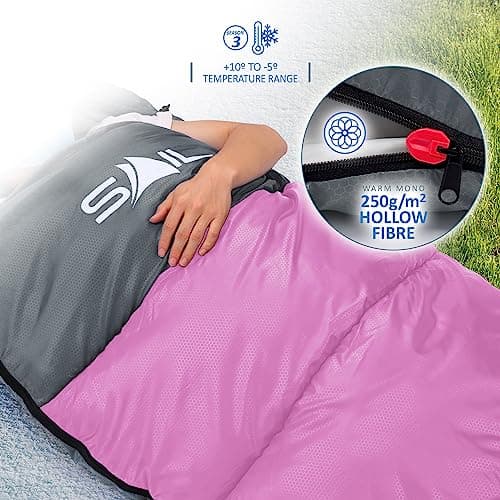 SAIL Sleeping Bag for Adults & Kids, 3 Season Autumn/Spring/Summer 250GSM - Waterproof, Lightweight & Compact, Ideal for Camping, Hiking & Backpacking - Pink — view 6