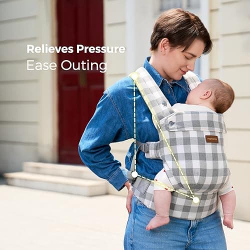 Momcozy Baby Carrier for 3-24M, Waist 64-127cm, Cotton Linen Slate Checker — view 4