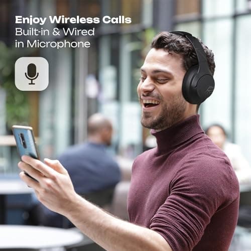 PowerLocus Bluetooth Headphones Over Ear, 50 Hours Playtime, 4 EQ Modes, Foldable Wireless Headphones with Microphone, HiFi Stereo, Lightweight & Wired Mode for Phone/Travel/PC (Black) — view 2